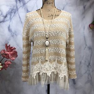 A’Reve Boutique BOHO Mesh Crochet Hem Sweater